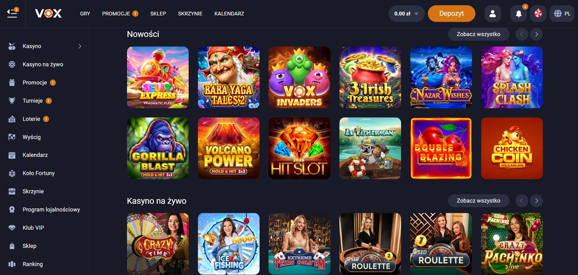 Bogata oferta gier i automatów w kasyno Vox Casino
